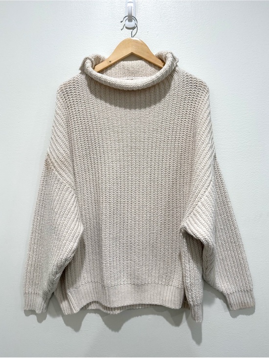 Free People Sweaters - Free People Ivory Cable Knit Cotton Chunky Cowl Neck Oversized Sweater Medium